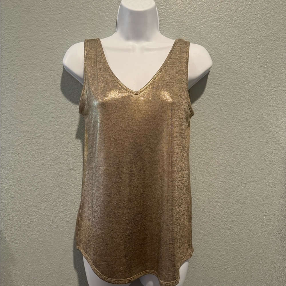 White House Black Market Gold Metallic “Dual Neck” Tank - XS